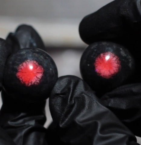 IN STOCK SET 26mm “Corruption” Red Glow/UV Eyes Black Sclera hand painted “poisoned” iris effect